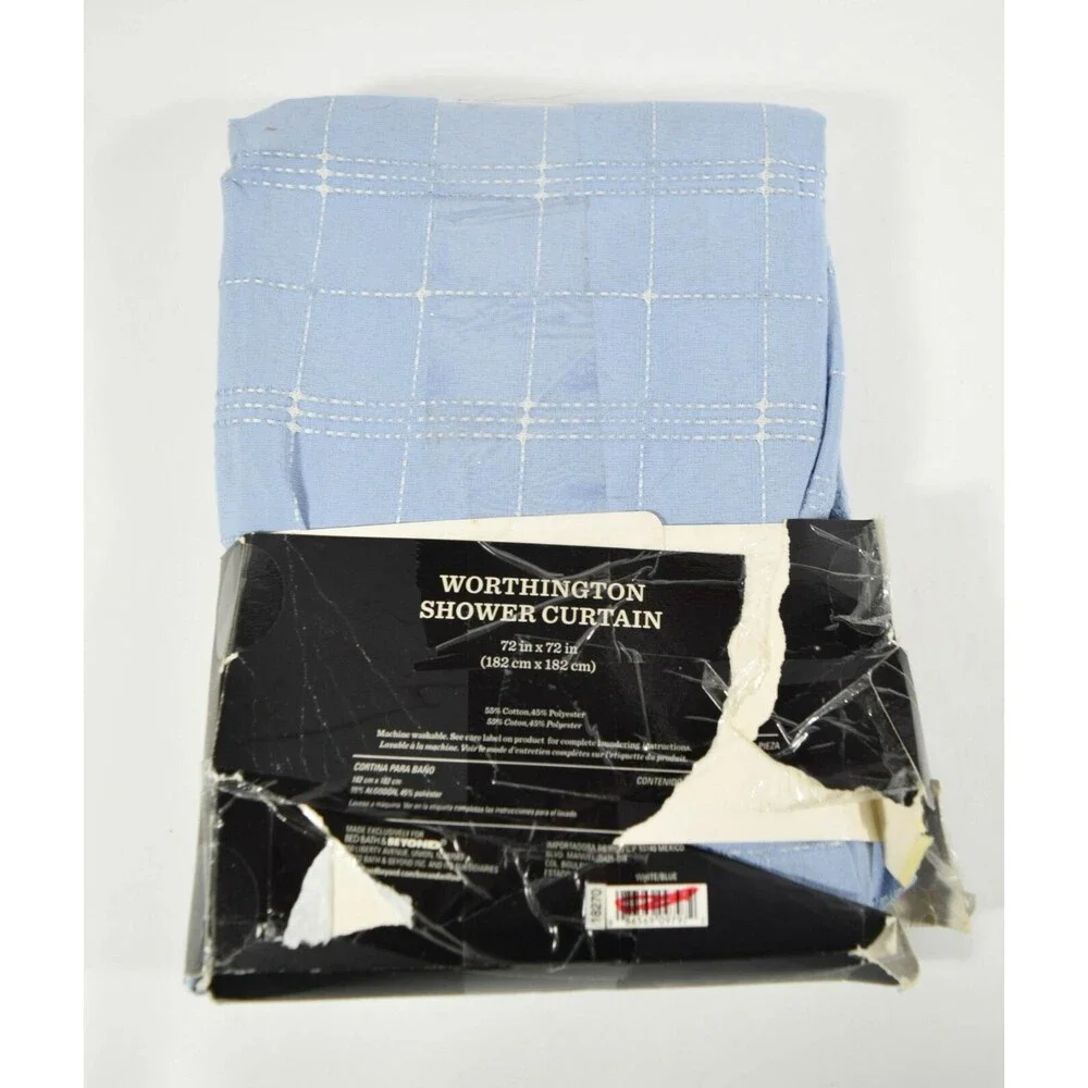 NEW Bee & Willow Home Blue Check Cotton Worthington Shower Curtain 72